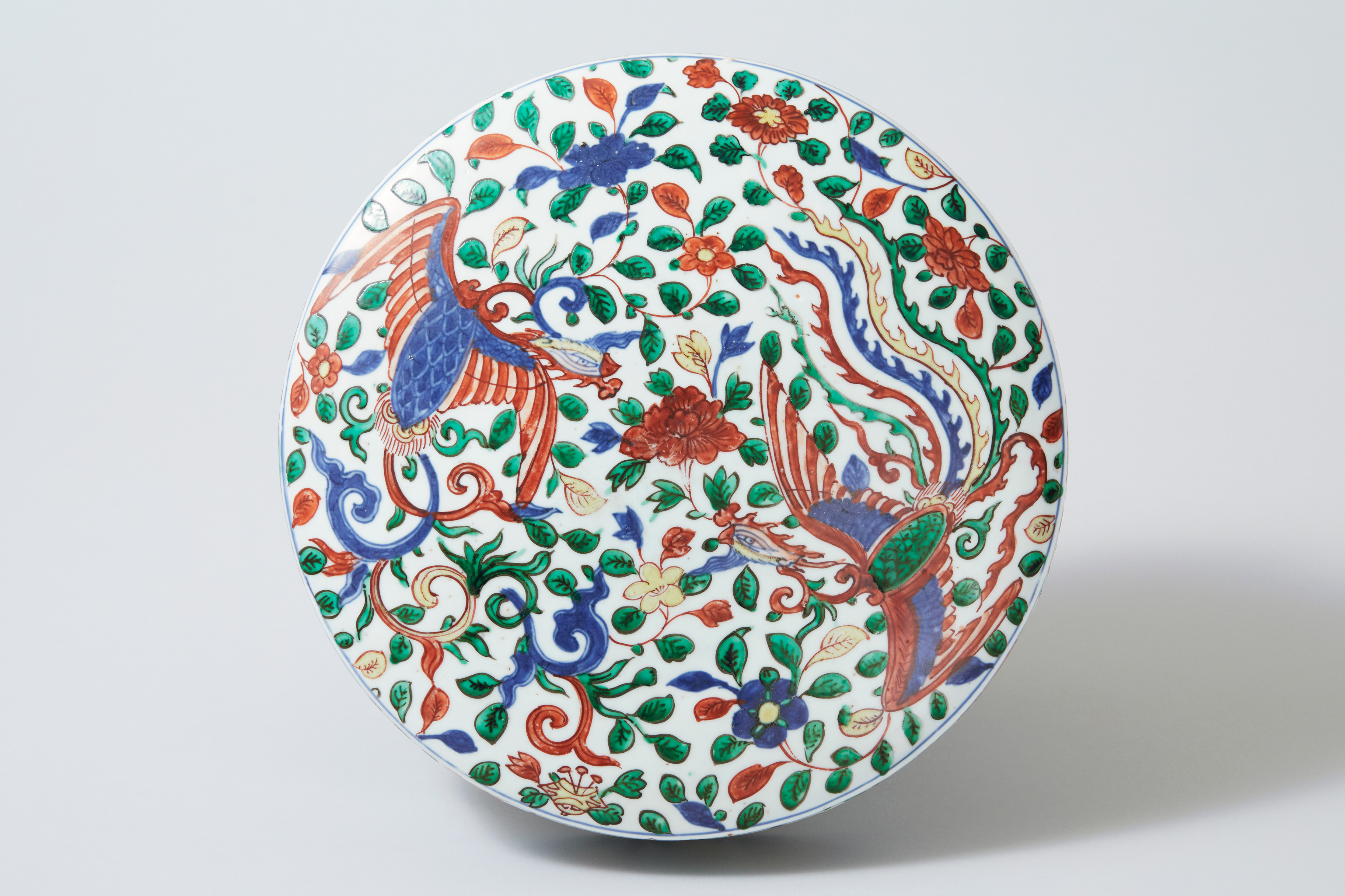 中国　大明萬暦年製　五彩龍鳳凰文　輪花鉢　大皿　直径約40㎝　V　R7860C 中国 大明萬暦年製 五彩龍鳳凰文 輪花鉢 大皿 直径約40㎝ V R7860C