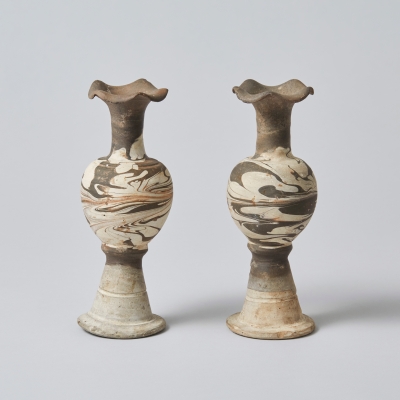 墨流し百合口瓶一対　