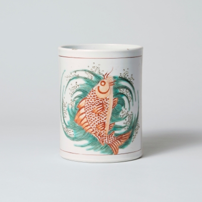 五彩鯉魚八宝文筆筒